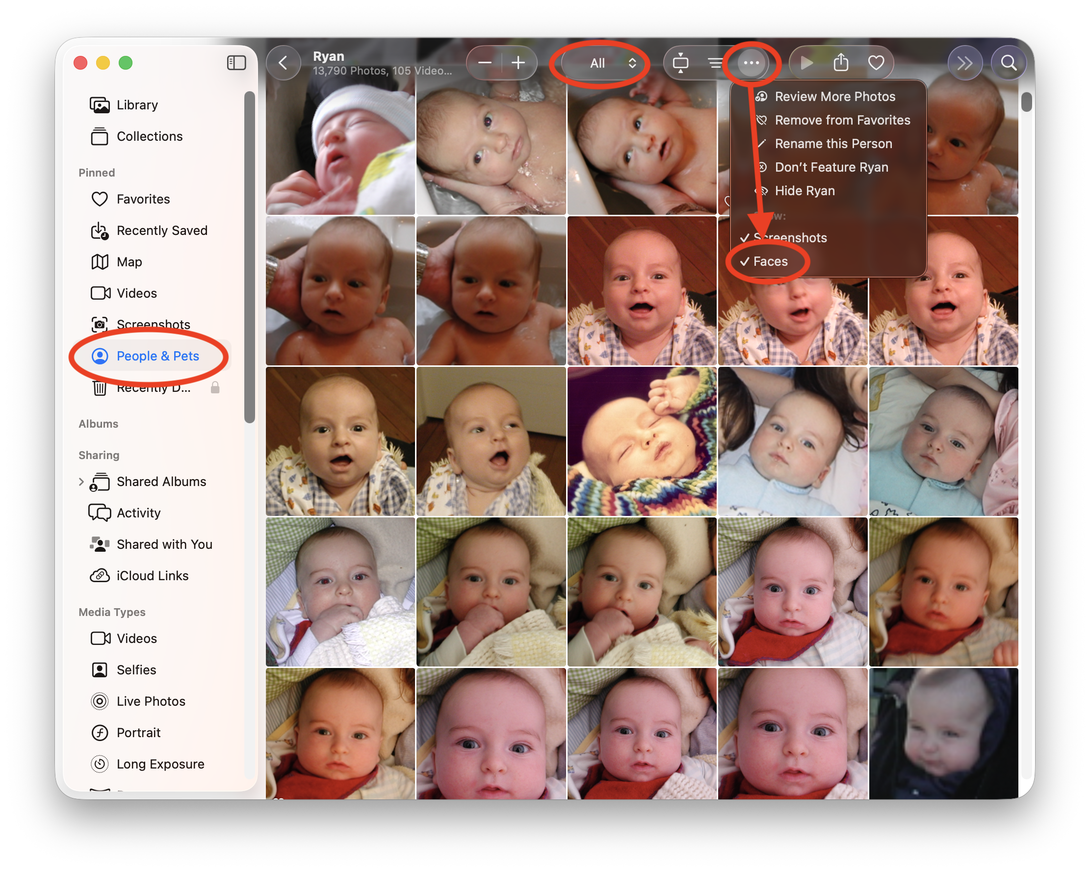 Apple Photos — People view with Faces enabled